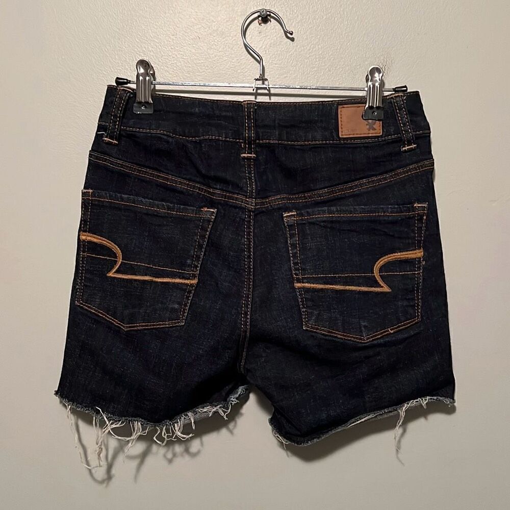 American Eagle Women's Blue Dark Wash Super Stretch Denim Cut Off Short - Picture 5 of 7
